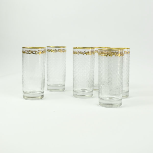 Set of 6 pieces of glass cup with floral golden pattern frame line Dubai United Arab Emirates