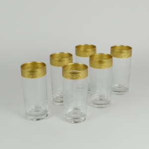 Set of 6 pieces of glass cup with bold golden pattern frame line. Dubai United Arab Emirates