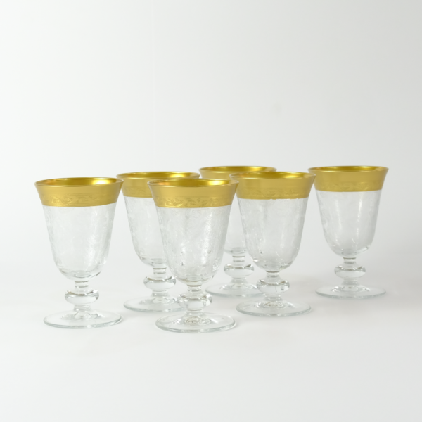 Set of 6 pieces of glass cup with bold golden pattern frame line with a base. Dubai United Arab Emirates